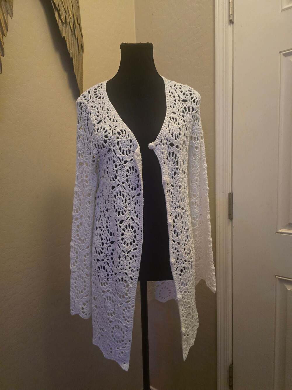 Lulus White Crochet Long Sleeve Tie-Front Cardigan Cover-Up